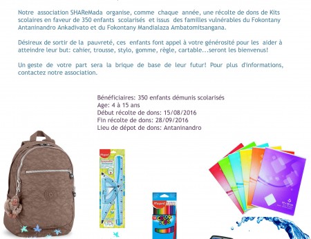 Collecte de dons de kits scolaires