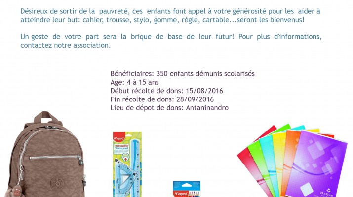 Collecte de dons de kits scolaires